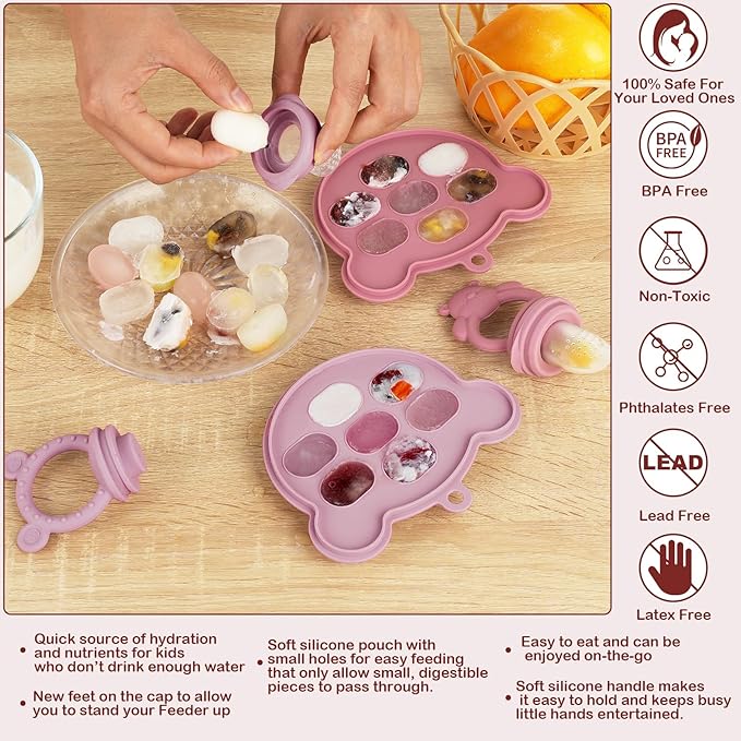 Baby Breastmilk Popsicle Molds & Baby Fruit Feeder (6 Pack), WAJIAYON Baby Food Freezer Tray Storage Containers