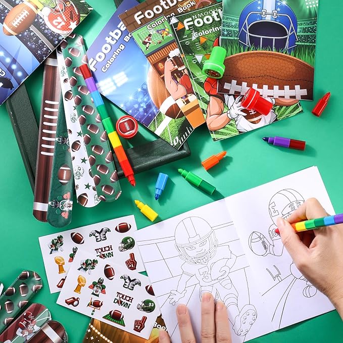 BenLouis 84Pcs Football Party Favors Sports Football Theme Birthday Party Favors Coloring Books Bulk for Kids Super Football Bowl Party Team Gift Goodie Bag Fillers Classroom games Rewards Supplies