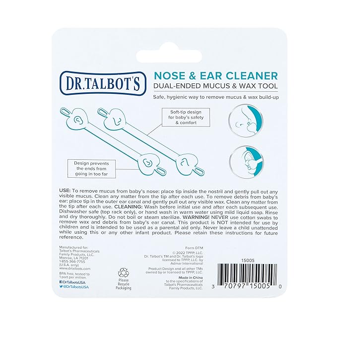 Dr. Talbot?s Baby Safe Nose and Ear Cleaner Set with Hygienic Travel Case, Gentle Dual-Ended Easy Mucus and Wax Remover Tool 2 Pack,