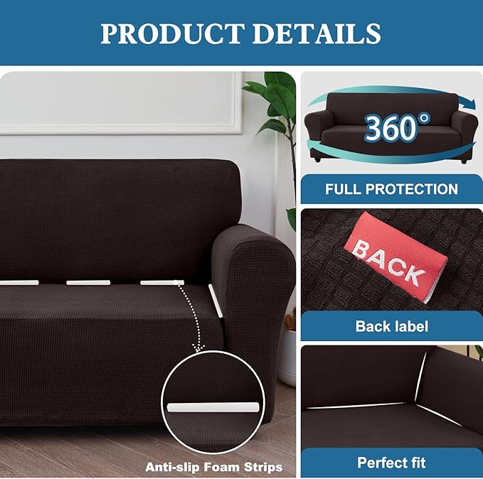 100% Waterproof Jacquard Fabric Couch Cover, Dual Layer with TPU Film, Leakproof High Elasticity Non-Slip Washable Furniture Protector for Pets, Dogs, Cats and Kids (Chair,Chocolate)