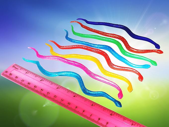 UpBrands 96 Stretchy Snakes Toys 6 Inches Bulk Set, 8 Glitter Colors, Kit for Birthday Party Favors for Kids, Goodie Bags, Easter Egg Basket Stuffers, Pinata Filler, Small Classroom Prizes