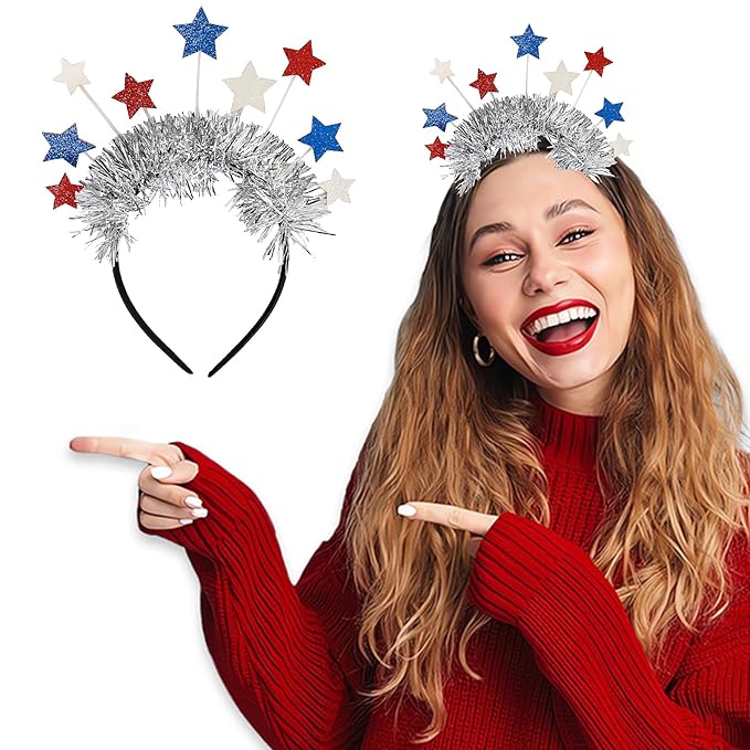4th of July Decorations Headband - 1Pcs Glitter Red Blue