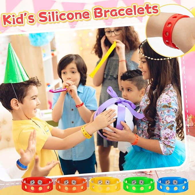 Aoriher 60 Pcs Silicone Charm Bracelet 7 Inch Charm Bracelet Christmas Stocking Stuffers for Kids Adjustable Silicone Wristbands Bulk for Party Supplies Gift