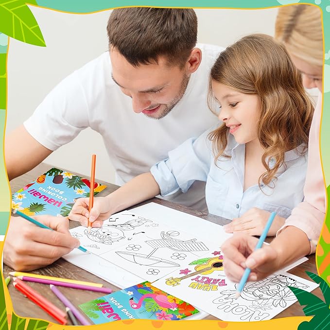 Summer Hawaii Coloring Books for Kids- 24Pcs DIY Art Book with Beach Flamingo Bulk Creativity Color Booklet for Summer Carnival Party Goodie Bag Gift Stuffer School Classroom Activity Supplies