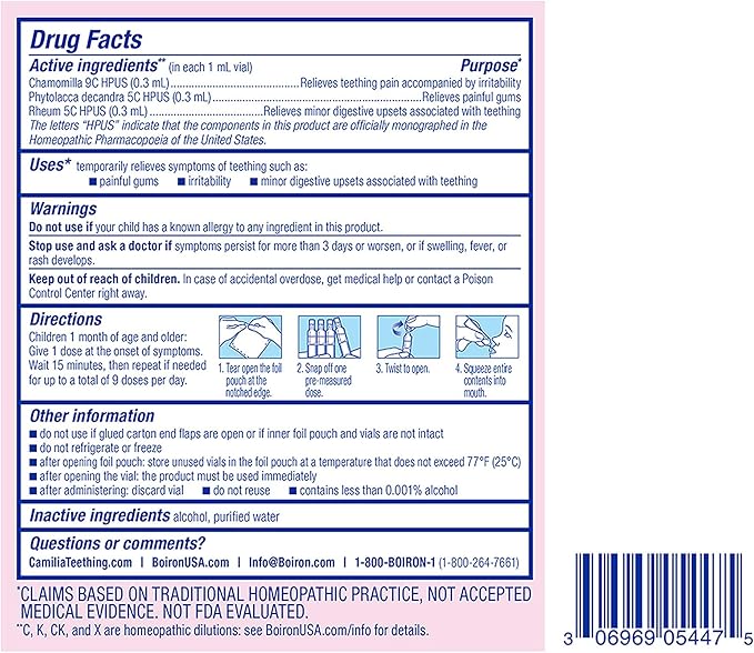 Boiron Camilia Teething Drops for Daytime and Nighttime Relief of 40 Liquid 8 separate 5