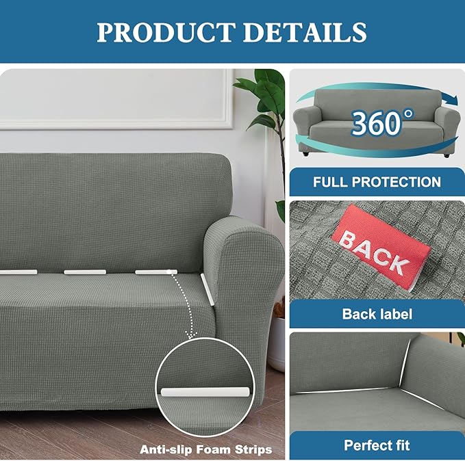100% Waterproof Jacquard Fabric Couch Cover, Dual Layer with TPU Film, Leakproof High Elasticity Non-Slip Washable Furniture Protector for Pets, Dogs, Cats and Kids (Chair,Light Gray)