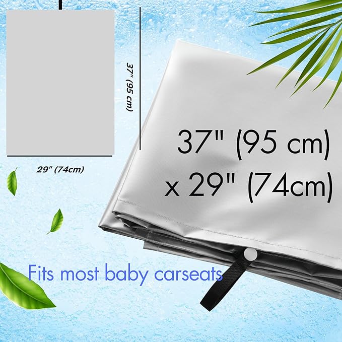 VisionKids Baby Car Seat Sun Shade Cover with Free Storage Bag Included | Infant Car Seat Heat Protector | UV Protection Cooler Cover | Keeps Toddler Seat Cool in Baby Car | Travel Accessories Silver