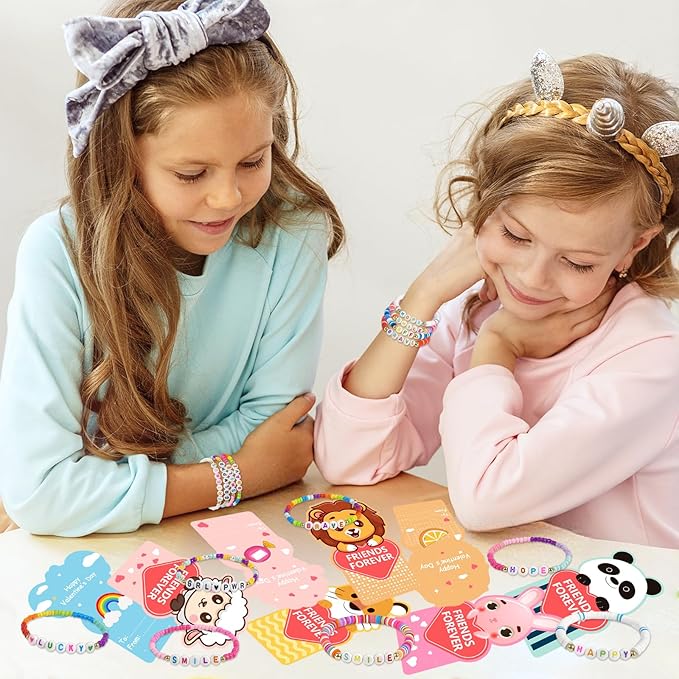 Valentines Day Gifts for Kids Classroom, 24 Pack Valentines Friendship Bracelets for Kids with Valentines Day Gift Cards Classroom Prizes Exchange Gift for Kids School Party Favors
