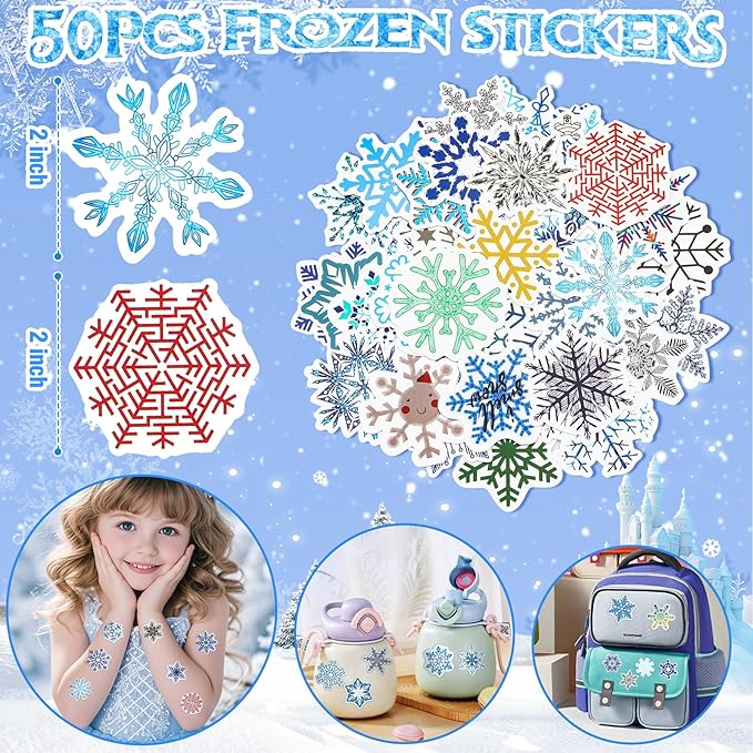 Winrayk Frozen Party Favors Elsa Birthday Supplies for 12 Girls Kids, DIY Snowflake Magic Wand Gift Bag Bracelet Ring Sticker, Christmas Goody Bag Stuffer Pinata Filler Prize Winter Party Favors Decor
