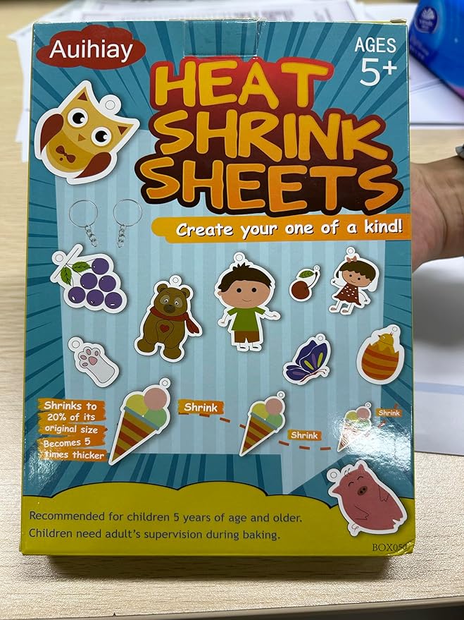 Auihiay 145 Pieces Shrink Plastic Sheet Kit Include 20 PCS Shrinky Paper with 125 PCS Keychains Accessories for Kids Creative Craft