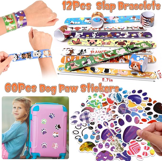 Winrayk 132Pcs Puppy Dog Party Favors Birthday Supplies Straws Dog Figures Necklace Paw Print Stamp Bubble Wand Bracelet Dog Paw Stickers Kids Boys Girls Puppy Party Favors Dog Birthday Party Supplies