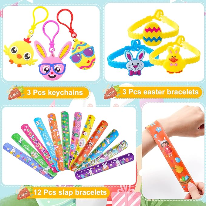 YiYLunneo 100 Pcs Easter Egg Fillers, Easter Basket Stuffers Fillers for Kids Boys Girls Easter Party Favors Assortment, Easter Eggs Hunt, Easter Gift Goodie Bags Filler Classroom Prize Supplies