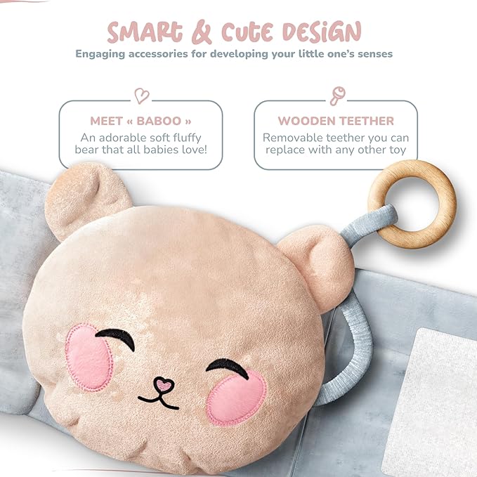Baby Heated Tummy Wrap Colic & Gas Relief : Natural Clay Pack for Gassy Belly, Reflux - Wooden Teether Included, Soft Plush Swaddle Band - Premium Belt Pad for Babies, Infant & Newborn