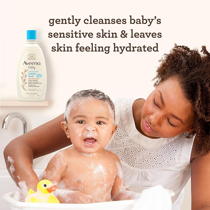 Aveeno Baby Sensitive Skin Bubble Bath with Oat Extract, Gently Cleanses and Leaves Skin Feeling Hydrated 19.2 fl.