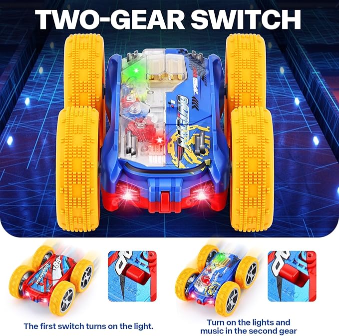 Light Up Toy Cars for Toddlers,Transparent Gear Car Toy for Kids with Cool Light and Double-Sided Flip