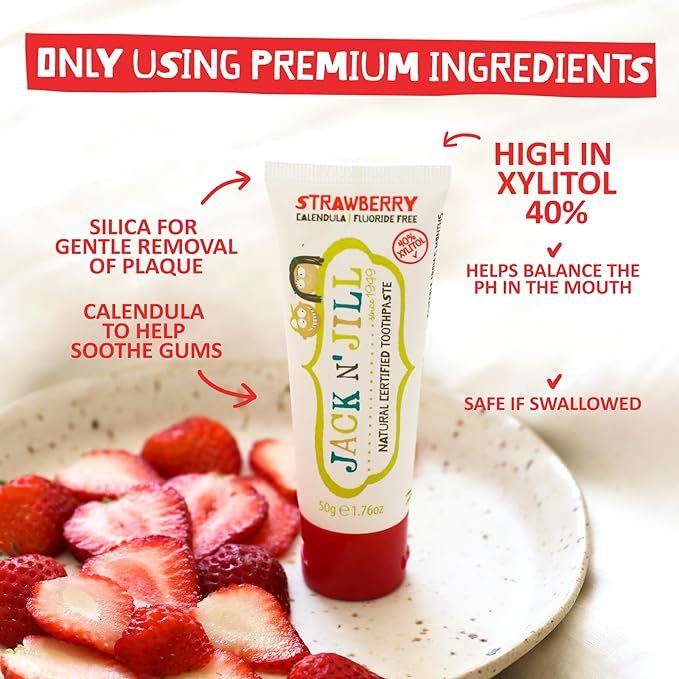 Jack N' Jill Natural Toddler Toothpaste for Baby, Kids and Infants 6 Months & Up, Fluoride Free Training Toothpaste for Toddlers 1-3 (1.76 Fl Oz (Pack of 2), Strawberry & Banana)