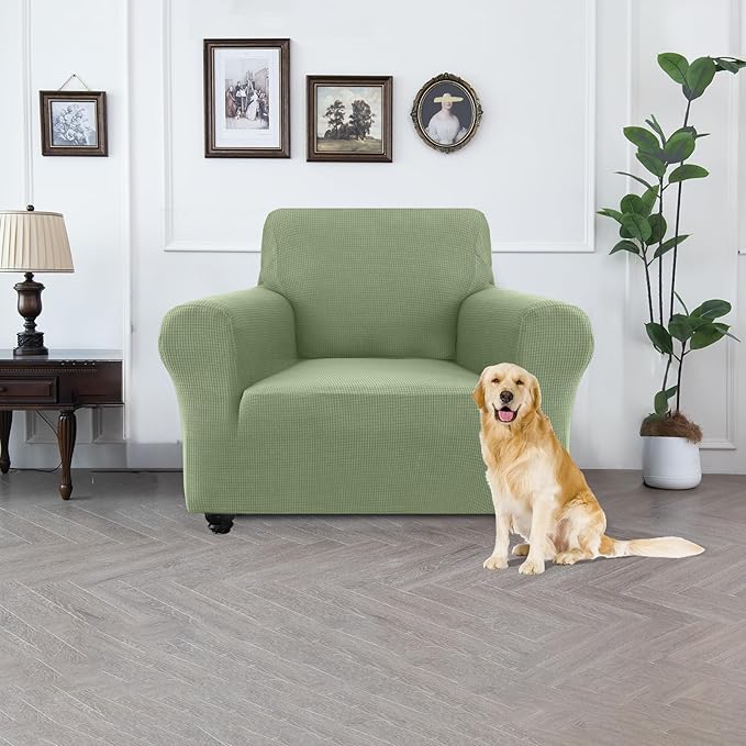 100% Waterproof Jacquard Fabric Couch Cover, Dual Layer with TPU Film, Leakproof High Elasticity Non-Slip Washable Furniture Protector for Pets, Dogs, Cats and Kids (Chair,Grass Green)