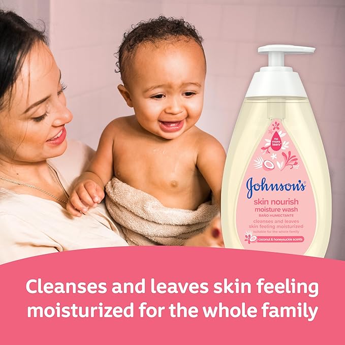 Johnson's Skin Nourish Moisture Wash, Baby Wash with Coconut & Honeysuckle Scents Cleanses & Leaves Skin Moisturized 20.3 fl.