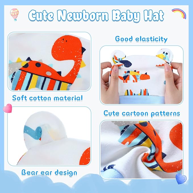 Geyoga 9 Pieces Newborn Baby Hat Bear Ears Infant Caps 2 Ears
