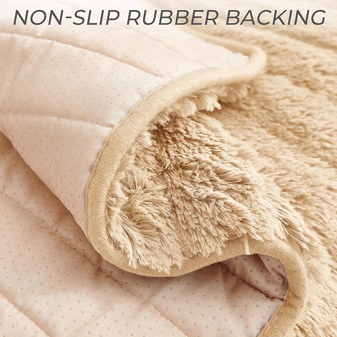 RBSC Home Plush Recliner Slipcover 23 Inches Beige Chair Covers Artificial Wool Lazy Boy Cover Quilted Cover for Recliner Chairs and Furniture Soft Warm
