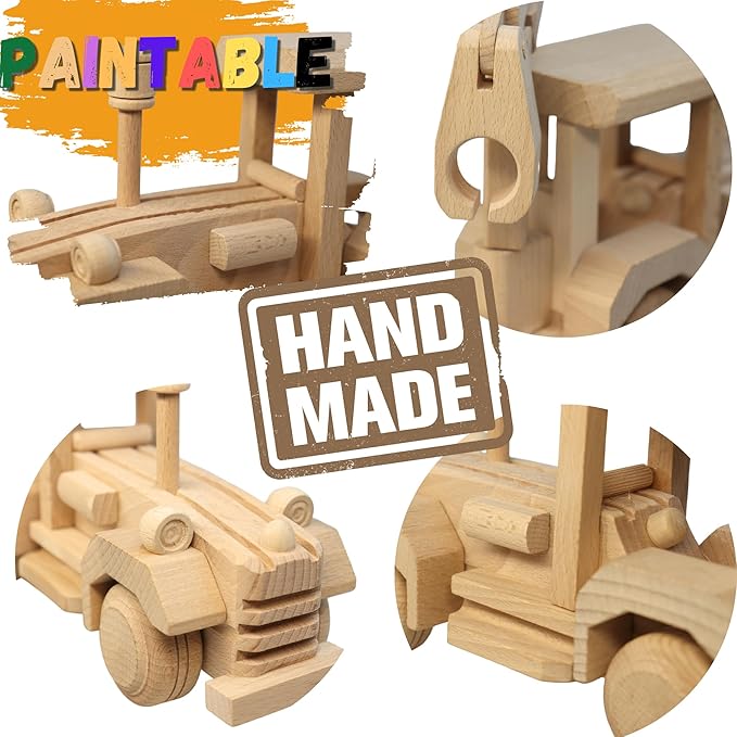 Wooden Logging Tractor Toy with Realistic Shape, Wooden Toy Truck with Trail & Cargo - Eco-Friendly Wood Toy for Kids Age 3 Years Old - Preschool Educational Game