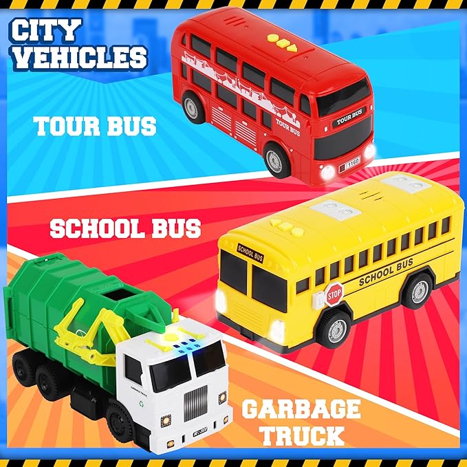 Toy Cars for Toddlers - 6Pcs Pull Back Cars Toys with Light and Sounds, City and emergency vehicles set