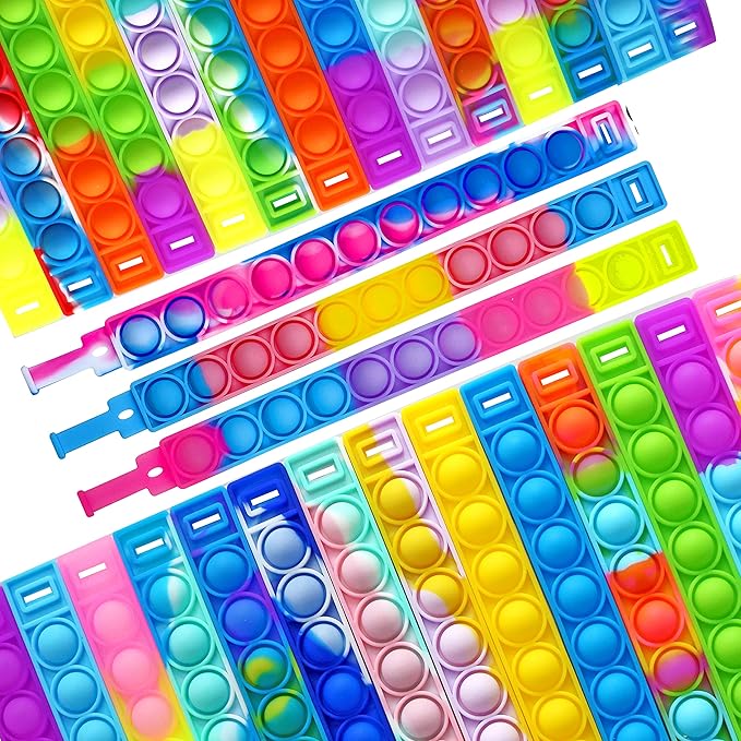 60PCS Pop Fidget Bulk Bracelets Toys, Fidget Popper Bracelet Pack, Durable and Adjustable, Multicolor Pop Bracelet Finger Press Bracelet for Kids and Adults Bulk Toys Bulk Fidgets