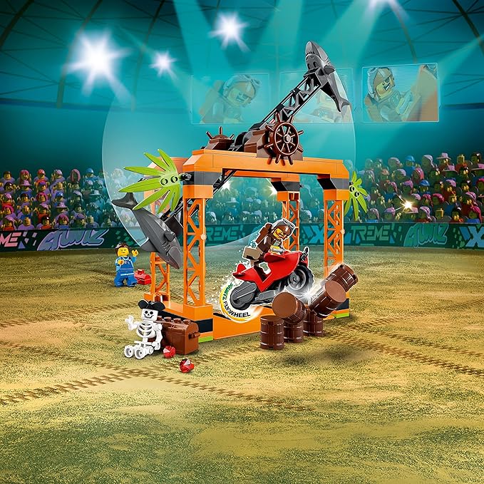 LEGO City Stuntz The Shark Attack Stunt Challenge Adventure Series Toy with Flywheel Powered Stunt Bike & Racer Minifigure, Toys for Kids Years Old and Up, 60342