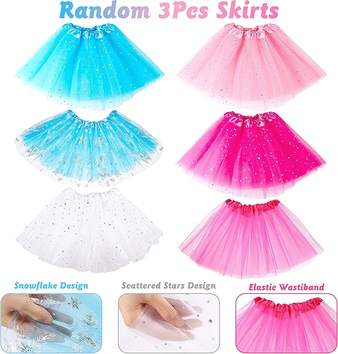 WATINC 51Pcs Princess Jewelry Toy Pretend Play Set Ballet Tutu Skirts of Stars Snowflake for Little Girls Crowns Necklaces Adjustable Jewel Rings Earrings Bracelets Wands Dress Up Accessories for Kids