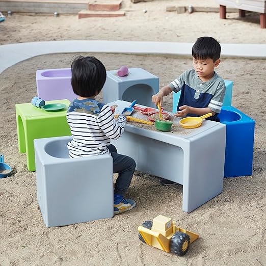 ECR4Kids Tri-Me 3-In-1 Cube Chair, Kids Furniture, Light Grey