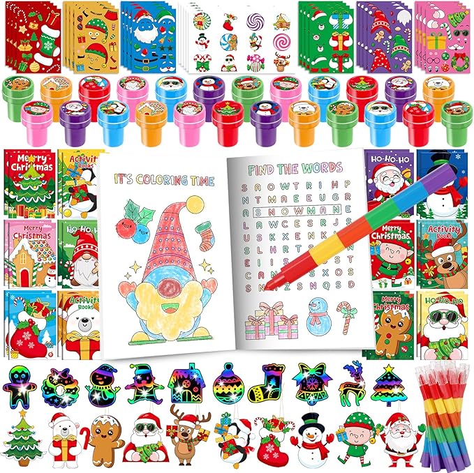 BenLouis Christmas Party Favors for Kids Christmas Classroom Gifts Prize Stockings Filler Coloring Books Bulk for Students Crafts Xmas Holiday School Goodie Bag Stuffer(12Set Gingerbread)