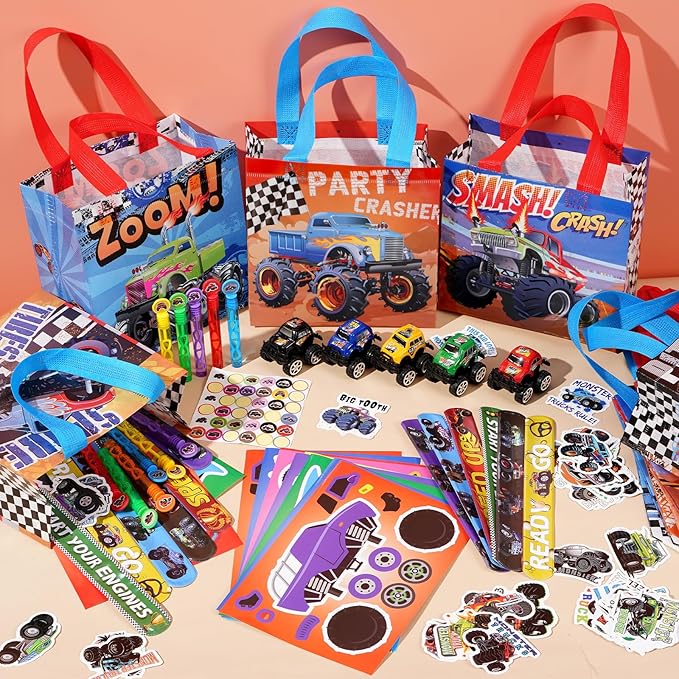 Vanblue Truck Car Party Favors Set Car Themed Birthday Party Decorations 110Pcs Slap Bracelet DIY Sticker Gift for Boy Kids Treat Bags Stuffers Birthday Supplies Pinata Filler Classroom Rewards