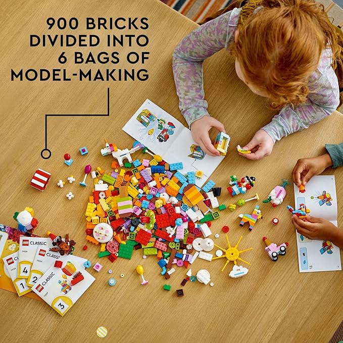 Lego Classic Creative Party Box Bricks Set 11029, Family Games to Play Together, Includes 12 Mini-Build Toys: Teddy Bear, Clown, Unicorn, Fun for All Ages 5 Plus