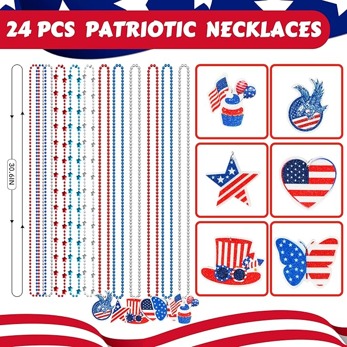 4th of July Patriotic Accessories for kids Including Glasses Necklaces Headbands Bracelets Tattoos for Fourth of July Party Decorations, Independence Day, Memorial Day