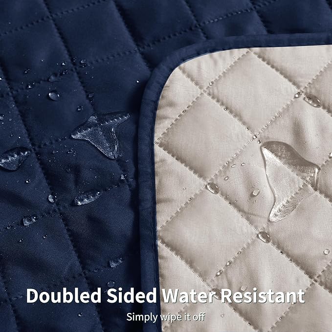 CHUN YI Recliner Chair Cover, Non-Slip Recliner Covers That Stay in Place, Washable Lazy Boy Recliner Covers with Pockets, Water Resistant Recliner Slipcover for Pets (Navy, Large Recliner)