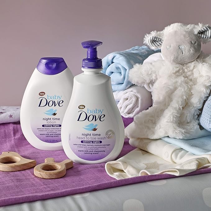 Baby Dove Calming Moisture Sensitive Skin Night Time Wash, 3 Pack Hypoallergenic and Tear-Free Bath Wash 400 ml (3x 13.52