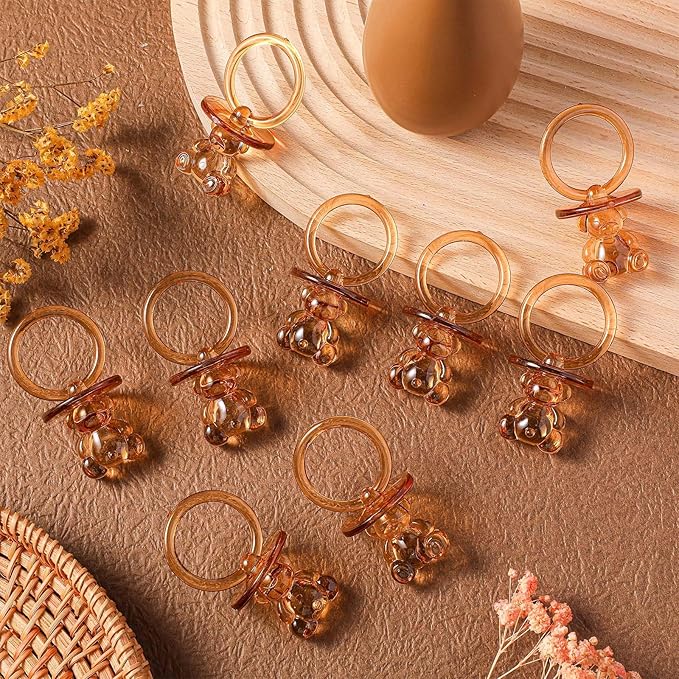 50 Pcs Acrylic Pacifier, Brown Bear Acrylic Pacifiers for Baby