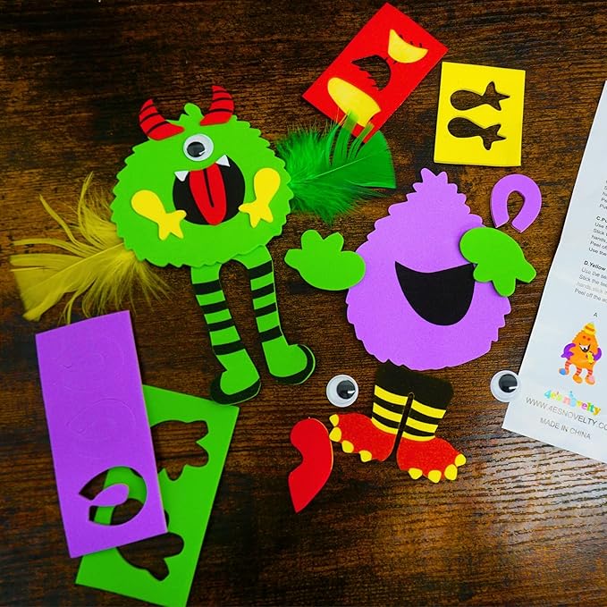 4E's Novelty Halloween Crafts for Kids (12 Pack) Silly Monsters Foam Magnet Fall Crafts for Kids Bulk, Halloween Party Activities for Kids Ages 3-5, 4-8