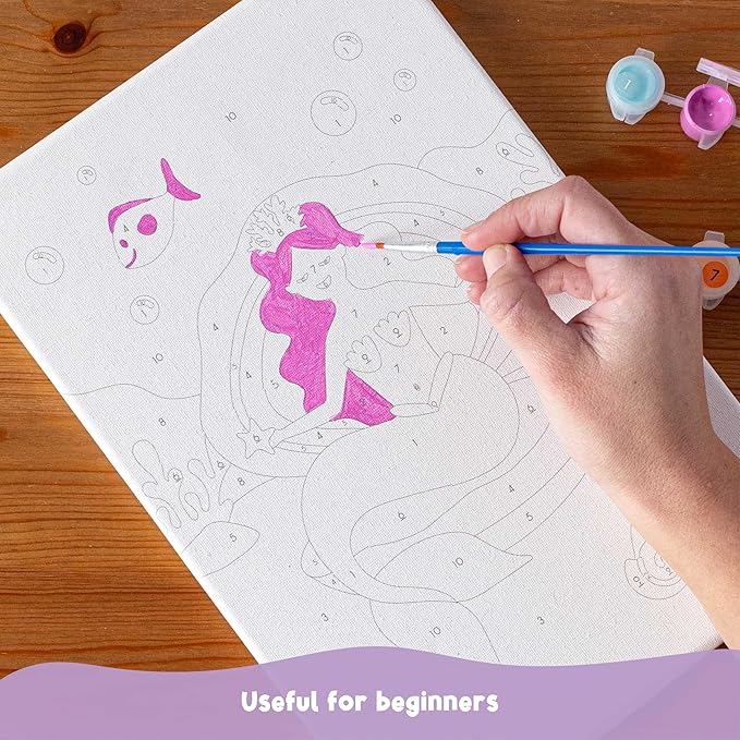 BONNYCO Paint by Numbers Kit for Kids Mermaid Pack 3 Canvas Paint by Number Canvas Framed Mermaid Gifts for Girls Arts and Crafts, Kids Paint by Number Kits, Pre Drawn Canvas for Painting for Kids