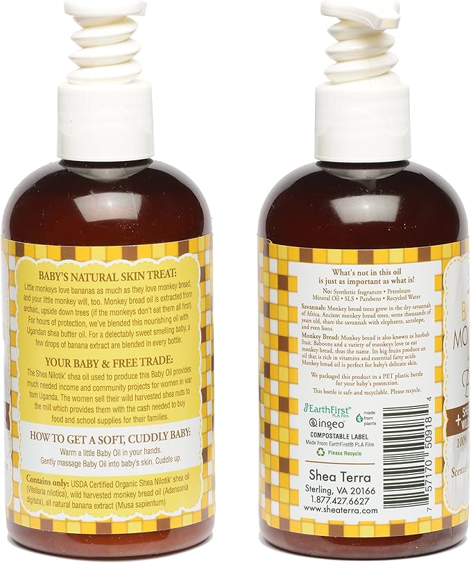 Shea Terra Organics Mama and Baby Collection | Bananas & Monkey Bread Baby Oil 8oz