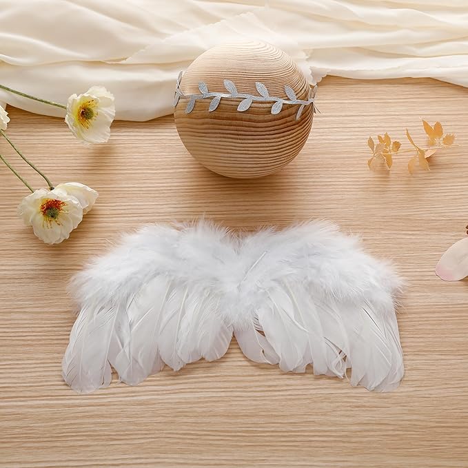 Holibeat 2PCS 0-6M Baby Angel Feather Wings Newborn Photo Props