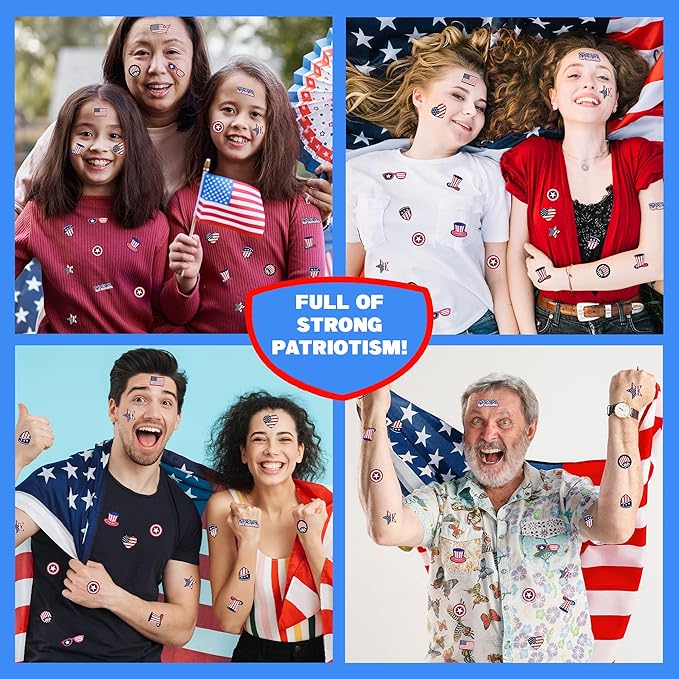 Artcreativity Assorted USA Stickers, Patriotic Stickers for Kids, 100 Sheets with Over 1,000 American Flag Stickers, Memorial Day Crafts for Kids, Memorial Day Stickers Decorations