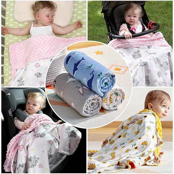 DaysU Silky Micro Soft Plush Baby Blankets Unisex with Print Animal Pattern and Soothing Raised Dots, Double Layer Bed Throws for Baby Crib 30x40 Inches