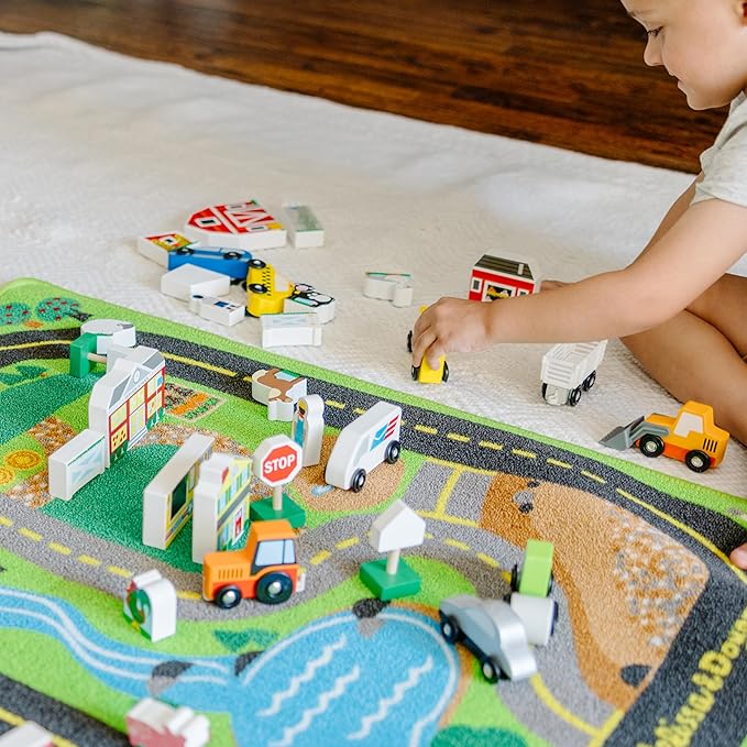 Melissa & Doug Deluxe Activity Road Rug Play Set 49 Wooden
