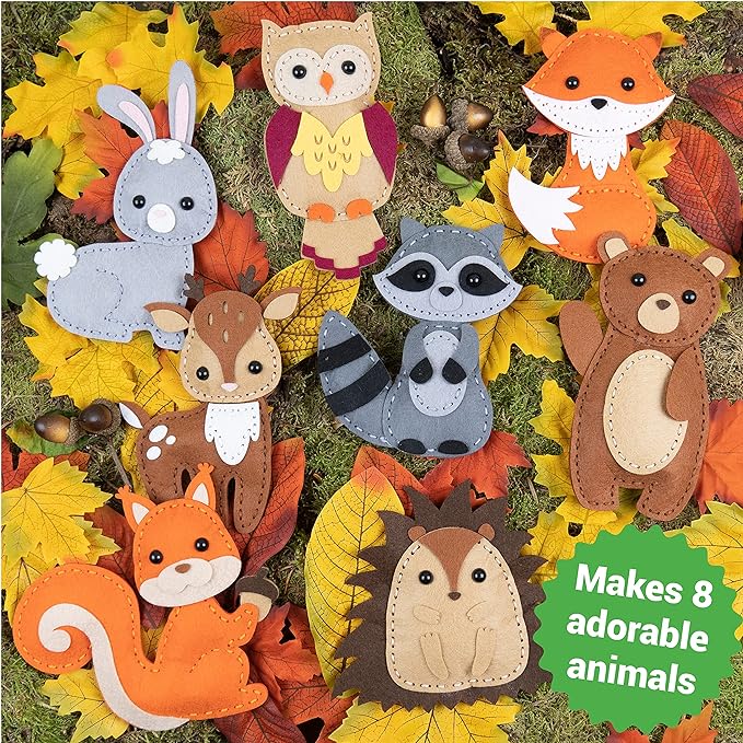 Craftorama Sewing Kit for Kids, Fun and Educational Animal Craft Set for Boys and Girls Age 7-12, Sew Your Own Felt Animals Craft Kit for Beginners, 165 Piece Set