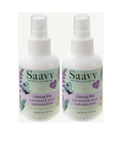 Saavy Naturals Organic Lavender Sage Baby Calming Mist with Aloe Vera and Arnica, Gentle Skin Care for Infants - 4oz 2 Pack