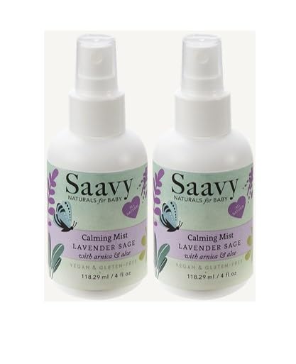 Saavy Naturals Organic Lavender Sage Baby Calming Mist with Aloe Vera and Arnica, Gentle Skin Care for Infants - 4oz 2 Pack