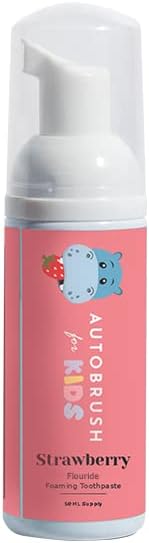 autobrush Kids Fluoride Foaming Toothpaste Strawberry Flavor for Electric or U-Shaped Toothbrush, SLS-Free, Training Toothpaste, Anti-Cavity, Travel Friendly (1 Pack)