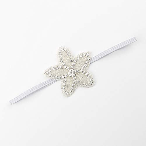 Nishine Girls White Rhinestone Flower Headband Pack Baby Christening Baptism Star-2 Pack)