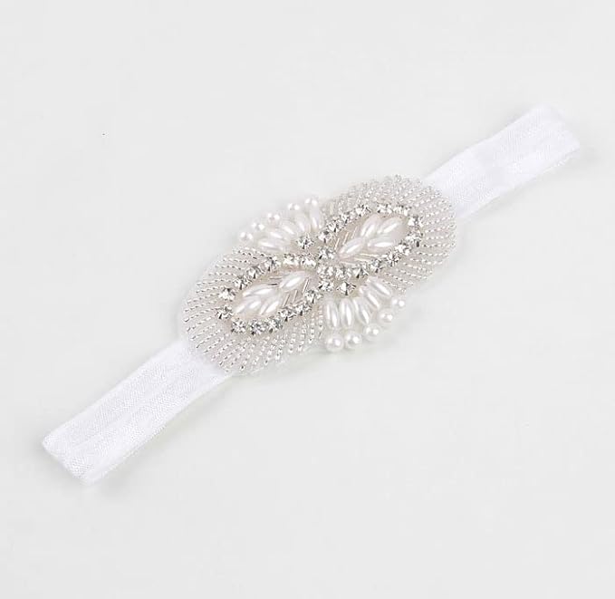 Nishine Girls White Rhinestone Flower Headband Pack Baby Christening Baptism (Knot-3 Pack)